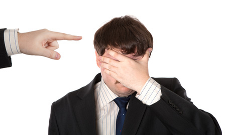 businessman in stress on a white backgroundの写真素材