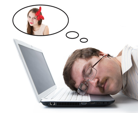 employee for computer dream girl fashion model on a white の写真素材