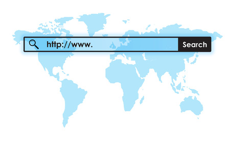 man's hand clicks on the address bar closeupの写真素材