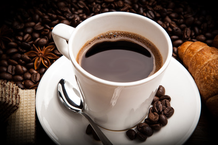 Coffee still life with cup of coffee with wood backgroundの写真素材