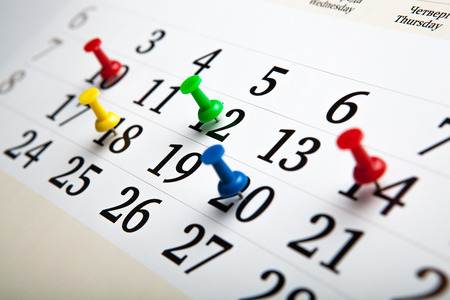 large wall calendar with number of days needles close-upの写真素材