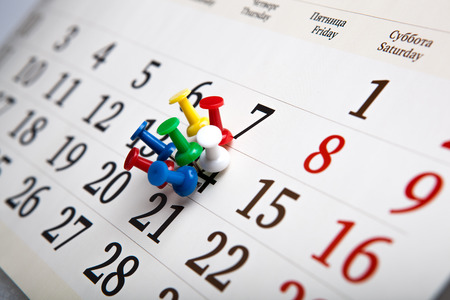 large wall calendar with number of days needles close-upの写真素材