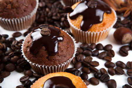 chocolate cake with coffee beans close upの写真素材