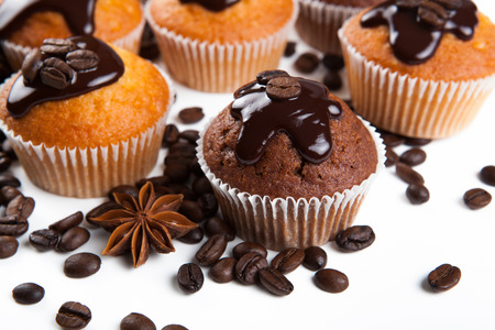 chocolate cake with coffee beans close upの写真素材