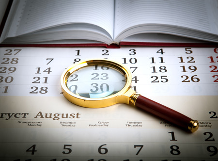 magnifier on the diary close upの写真素材