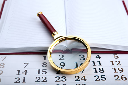 magnifier on the diary close upの写真素材