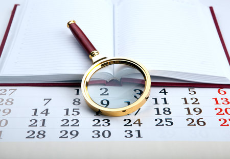 magnifier on the diary close upの写真素材