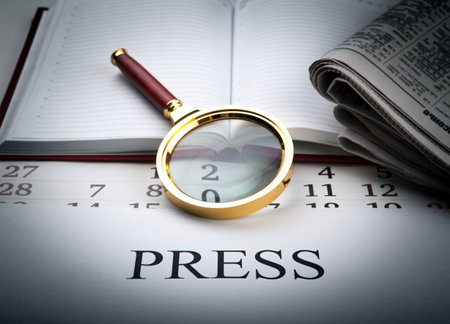 Magnifier and sign the press close upの写真素材