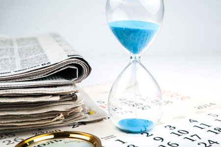 office supplies with paper and calendarの写真素材