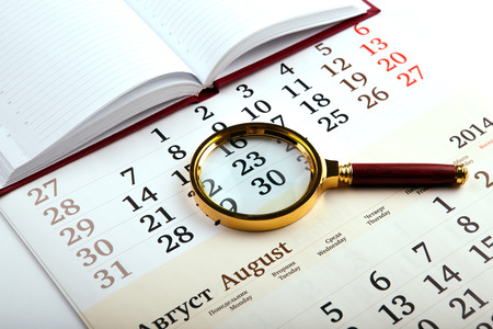 magnifier on the diary close upの写真素材