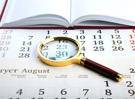 magnifier on the diary close upの写真素材