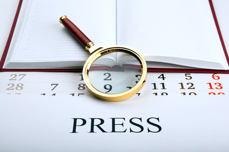 Magnifier and sign the press close upの写真素材