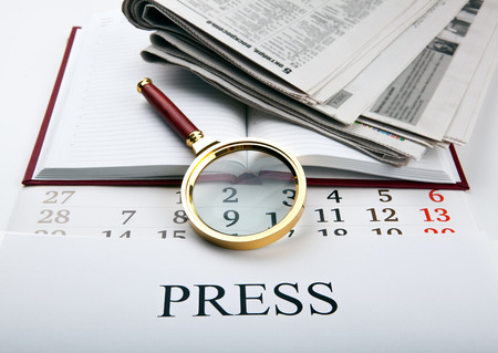 Magnifier and sign the press close upの写真素材