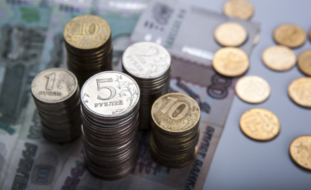 stacks of Russian rubles with note close upの写真素材