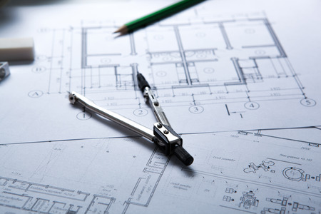 drawing on paper and tools close upの写真素材