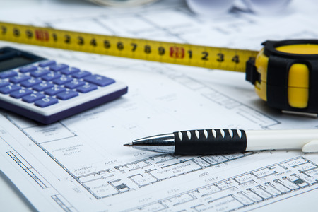 drawing on paper and tools close upの写真素材