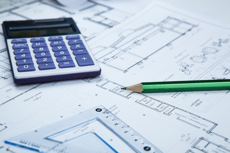 drawing on paper and tools close upの写真素材