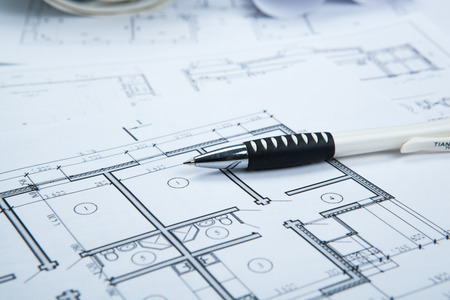 drawing on paper and tools close upの写真素材