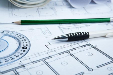 drawing on paper and tools close upの写真素材