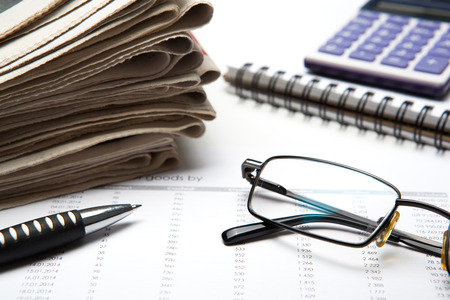 office supplies and paper and newspaperson Desktop points and figuresの写真素材