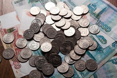 handful of Russian rubles close upの写真素材