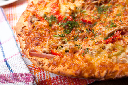 breakfast pizza with cheese close upの写真素材