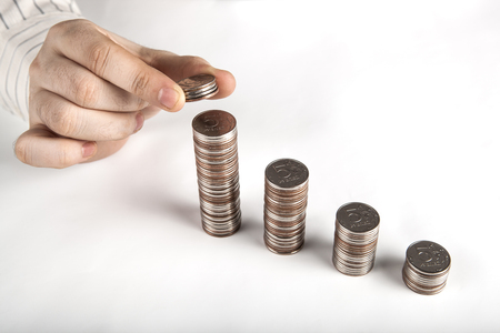 five-ruble coin in man's hands close upの写真素材