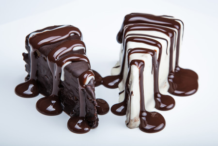 chocolate cakes on a plate close upの写真素材