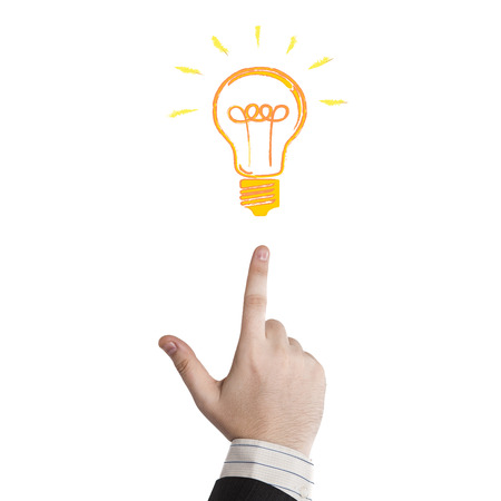 human hand and idea icon on a white backgroundの写真素材