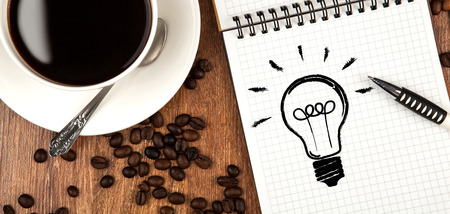 cup of coffee icon ideas diary close upの写真素材