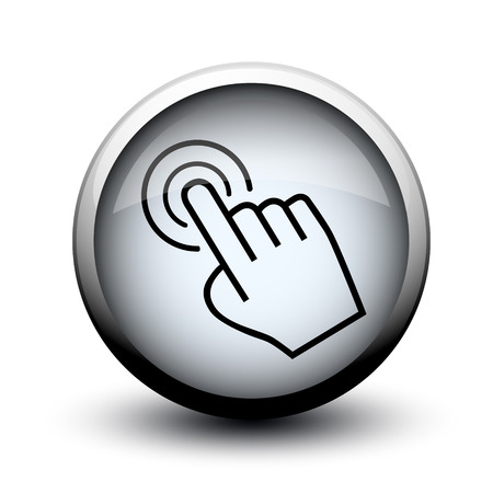large cursor hand icon on button on white backgroundの写真素材