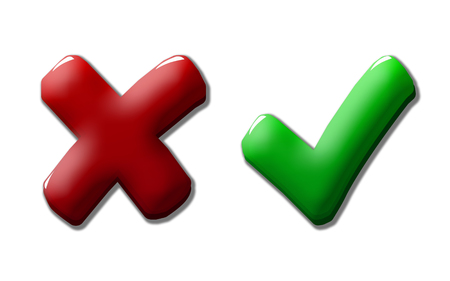 tick and cross on a white backgroundの写真素材