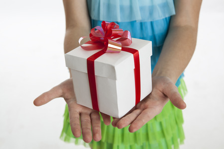 gift box in the children's hands close upの写真素材