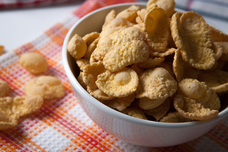 Bowl with popcorn and napkins close upの写真素材