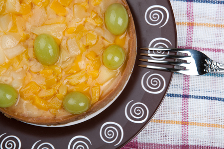 pineapple pie on a plate close upの写真素材