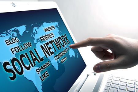 open laptop with inscription social networkの写真素材