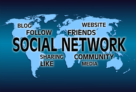 illustraion with world map and inscription social networkの写真素材