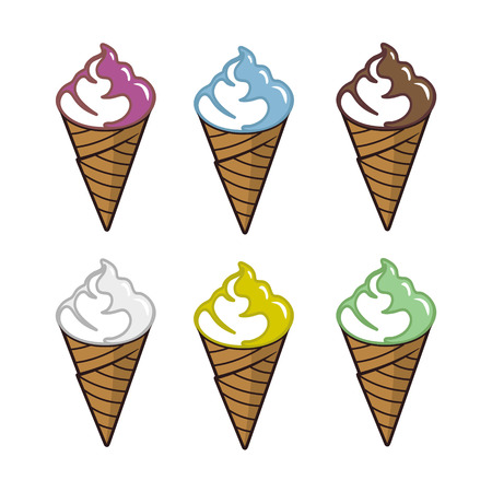 Colored fruit ice cream cones set on a white backgroundのイラスト素材