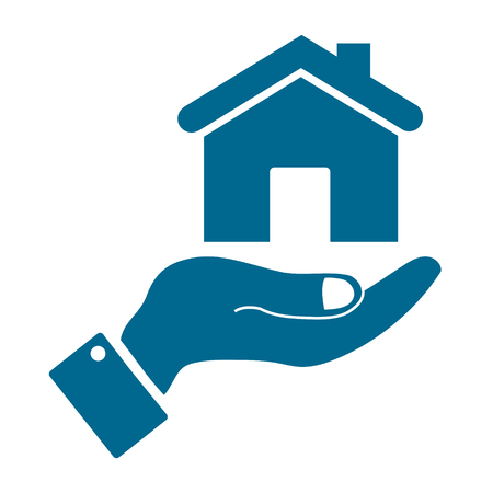 icons in the form of a house with human hand isolatedのイラスト素材