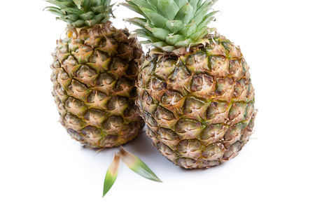 two big pineapples on a white background closeupの写真素材