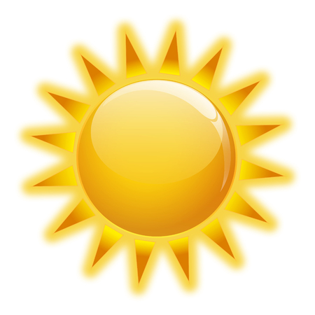 Gold sun icone on white background isolatedの写真素材