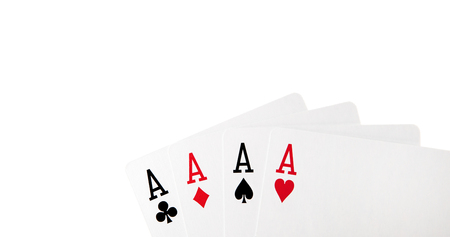 four cards with aces on white background isolatedの写真素材