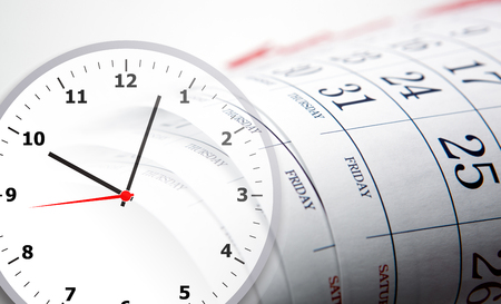 wall calendar calendar with the number of days and clock close upの写真素材