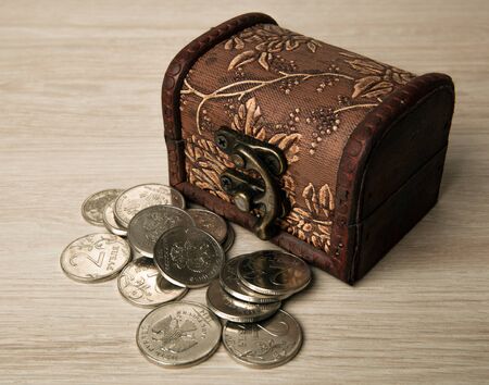 small chest of Russian ruble coins close upの写真素材