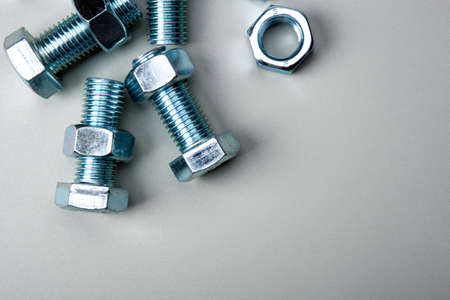 steel nuts screws fastening materials closeupの写真素材