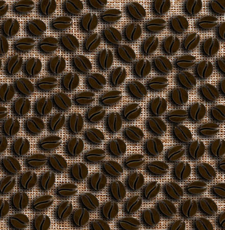 roasted coffee beans on a sackcloth background illustrationの写真素材