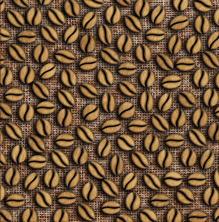 roasted coffee beans on a sackcloth background illustrationの写真素材