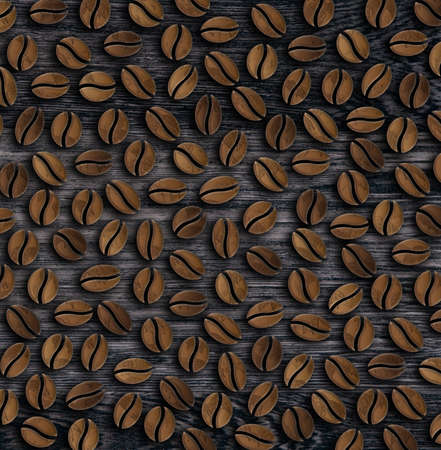 roasted coffee beans on a wooden background illustrationの写真素材