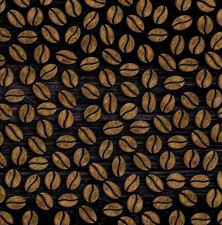 roasted coffee beans on a wooden background illustrationの写真素材
