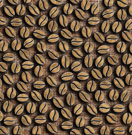 roasted coffee beans on a sackcloth background illustrationの写真素材
